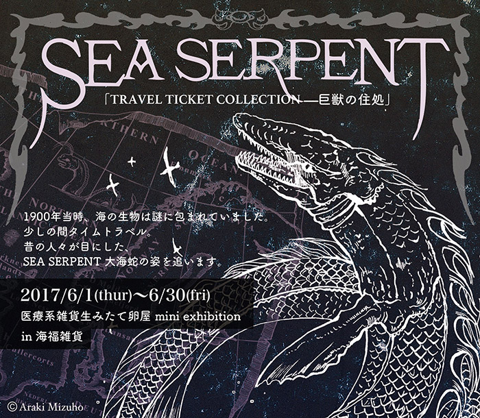 【医療系雑貨生みたて卵屋】さんのミニ個展、「TRAVEL TICKET COLLECTION ―巨獣の住処」